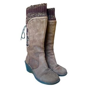 UGG Skylair Suede Wedge Tall Brown Boots Sweater Knit Women’s Size 7 S/N 1936